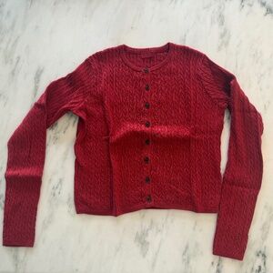 Brandy Melville Red Ribbed Henley Button Front Knit Sweater One Size